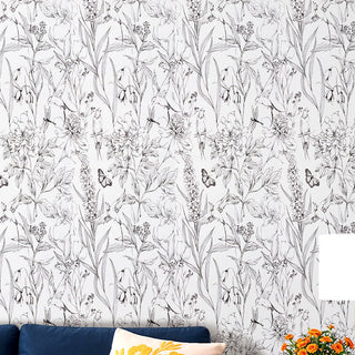 Line Art Floral Wallpaper