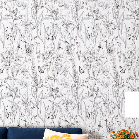 Line Art Floral Wallpaper