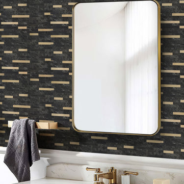 Thin Stripe Black Gold Self Adhesive Mosaic bathroom Wall Tiles  - Darphe