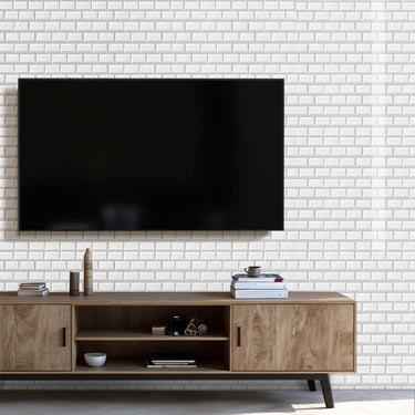 White 10 Pieces Peel and Stick 3D Living Room Wall Tile Stickers - Darphe
