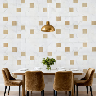 Square White Gold Peel and Stick Mosaic Wall Tiles - Darphe