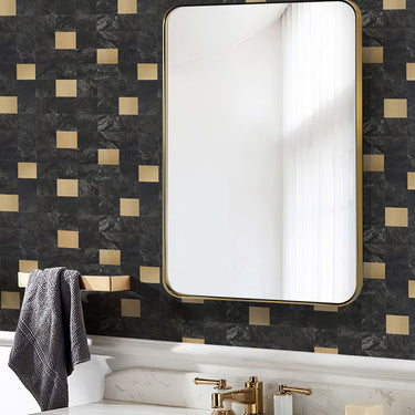 Square Black Gold Peel and Stick Mosaic bathrooms Wall Tiles - Darphe