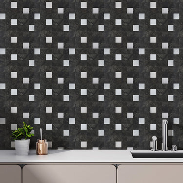 Square Black Silver Peel and Stick Mosaic Wall Tiles - Darphe