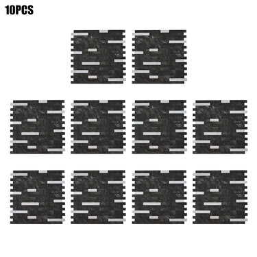 Black Silver Thin Stripe Self Adhesive Mosaic Wall Tiles - Darphe