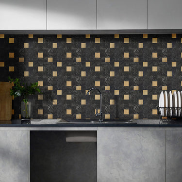 Square Black Gold Peel and Stick Mosaic Wall Tiles kitchen tile - Darphe