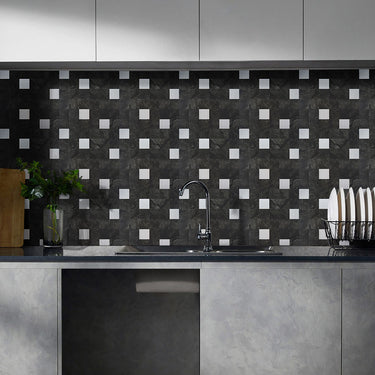 Square Black Silver Peel and Stick Mosaic Wall Tiles - Darphe