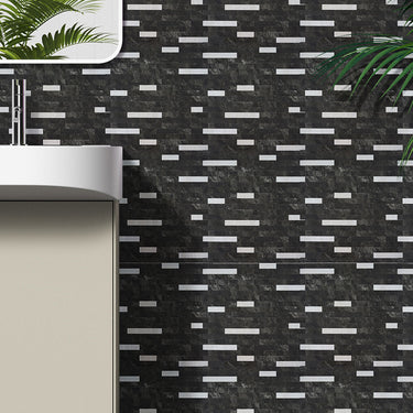 Black Silver Thin Stripe Self Adhesive Mosaic bathroom Wall Tiles - Darphe