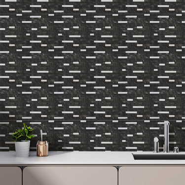Black Silver Thin Stripe Self Adhesive Mosaic kitchen Wall Tiles - Darphe