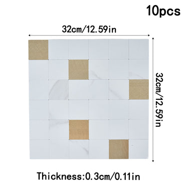 Square White Gold Peel and Stick Mosaic Wall Tiles