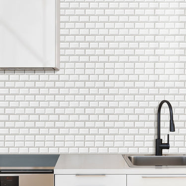 White 10 Pieces Peel and Stick 3D Kitchen Wall Tile Stickers - Darphe