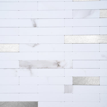 Silver Thin Stripe Self Adhesive Mosaic Wall Tiles - Darphe