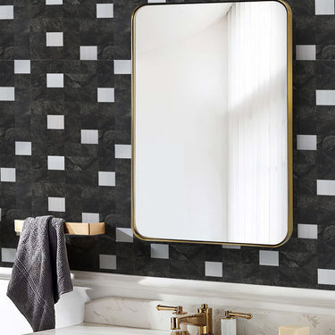 Square Black Silver Peel and Stick Mosaic Wall Tiles - Darphe
