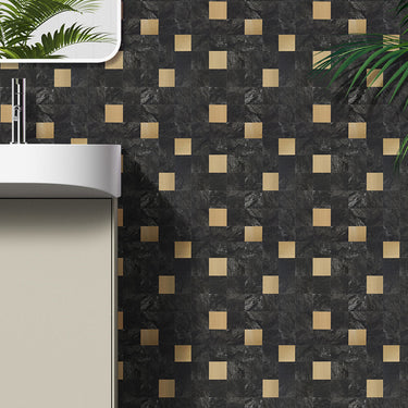 Square Black Gold Peel and Stick Mosaic Wall Tiles bathroom tile - Darphe
