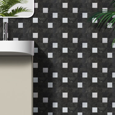 Square Black Silver Peel and Stick Mosaic Wall Tiles - Darphe