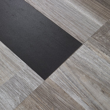 Peel and stick self adhesive backing detail of Grey & Brown Colour-Block vinyl flooring planks - Darphe