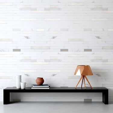 Silver Thin Stripe Peel and Stick Mosaic Living Room Wall Tiles - Darphe
