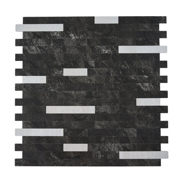 Black Silver Thin Stripe Peel and Stick Mosaic Wall Tiles - Darphe