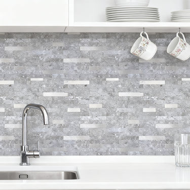 Thin Stripe Gray Silver Self Adhesive Mosaic kitchen Wall Tiles  - Darphe