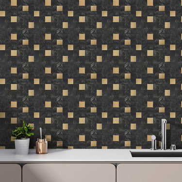 Square Black Gold Peel and Stick Mosaic Wall Tiles kitchen tile - Darphe