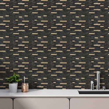 Thin Stripe Black Gold Self Adhesive Mosaic kitchen Wall Tiles  - Darphe