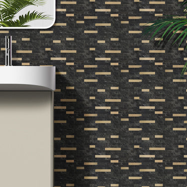Thin Stripe Black Gold Self Adhesive Mosaic bathroom Wall Tiles  - Darphe