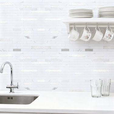 Silver Thin Stripe Peel and Stick Mosaic Bathroom Wall Tiles - Darphe