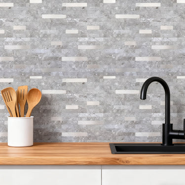 Thin Stripe Gray Silver Self Adhesive Mosaic kitchen Wall Tiles  - Darphe