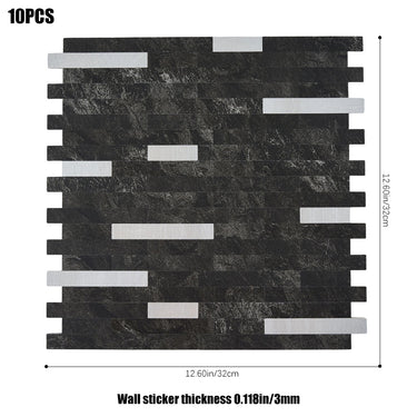 Thin Stripe Black Silver Self Adhesive Mosaic Wall Tiles - Darphe