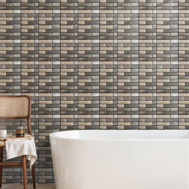 Brown Peel and Stick 3D Wall Bathroom Tile Stickers  - Darphe