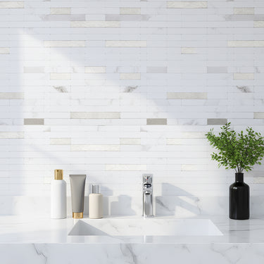 Silver Thin Stripe Self Adhesive Mosaic kitchen Wall Tiles - Darphe