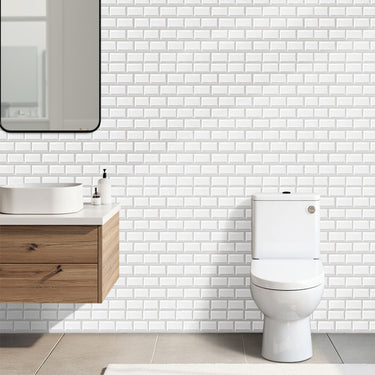 White 10 Pieces Peel and Stick 3D Bathroom Wall Tile Stickers - Darphe
