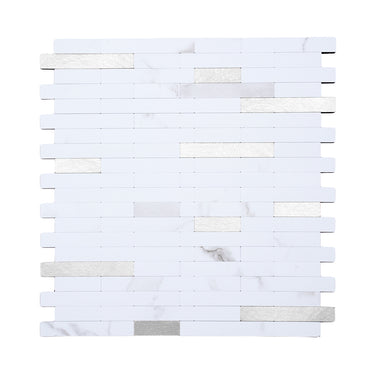 Silver Thin Stripe Peel and Stick Mosaic Wall Tiles - Darphe