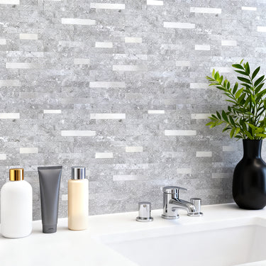 Thin Stripe Gray Silver Peel and Stick Backsplash Tile  - Darphe