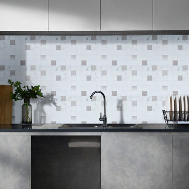 Square Silver Peel and Stick Mosaic Wall Tiles kitchen tile